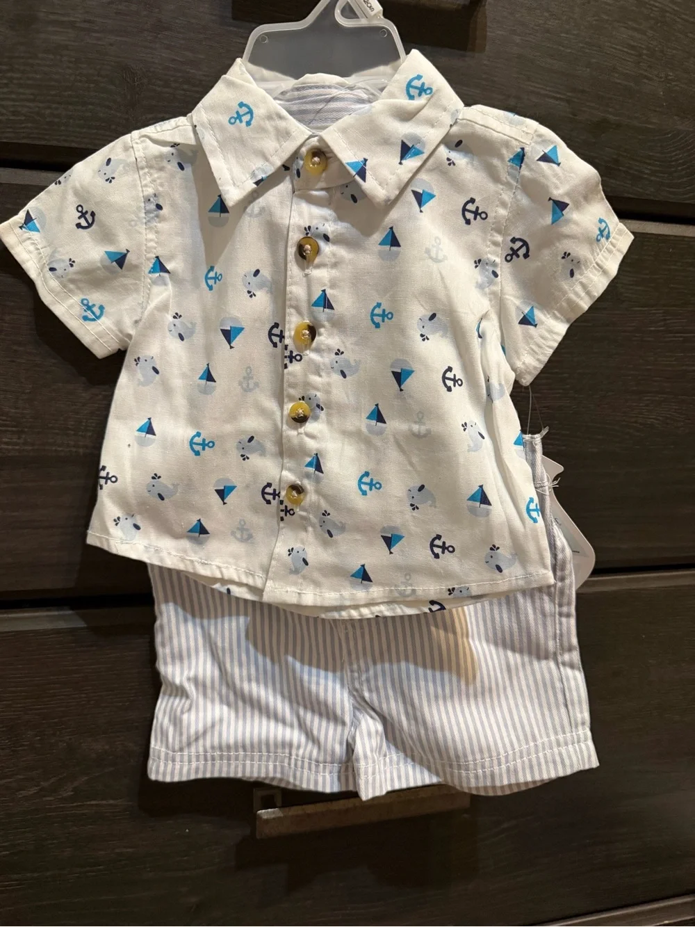 Baby Boys White & Blue Nautical Short Set